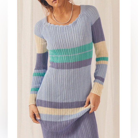 Peppermayo Love Ride Blue Long Sleeve Crochet Maxi Dress - Picture 3 of 5